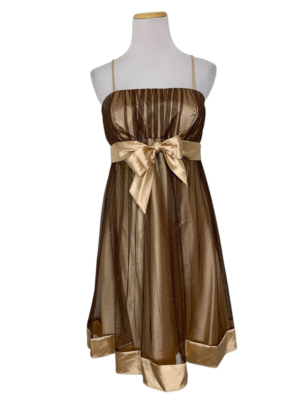 Y2K style Gold/Champagne Mesh Sparkle Dress empire waist Size medium